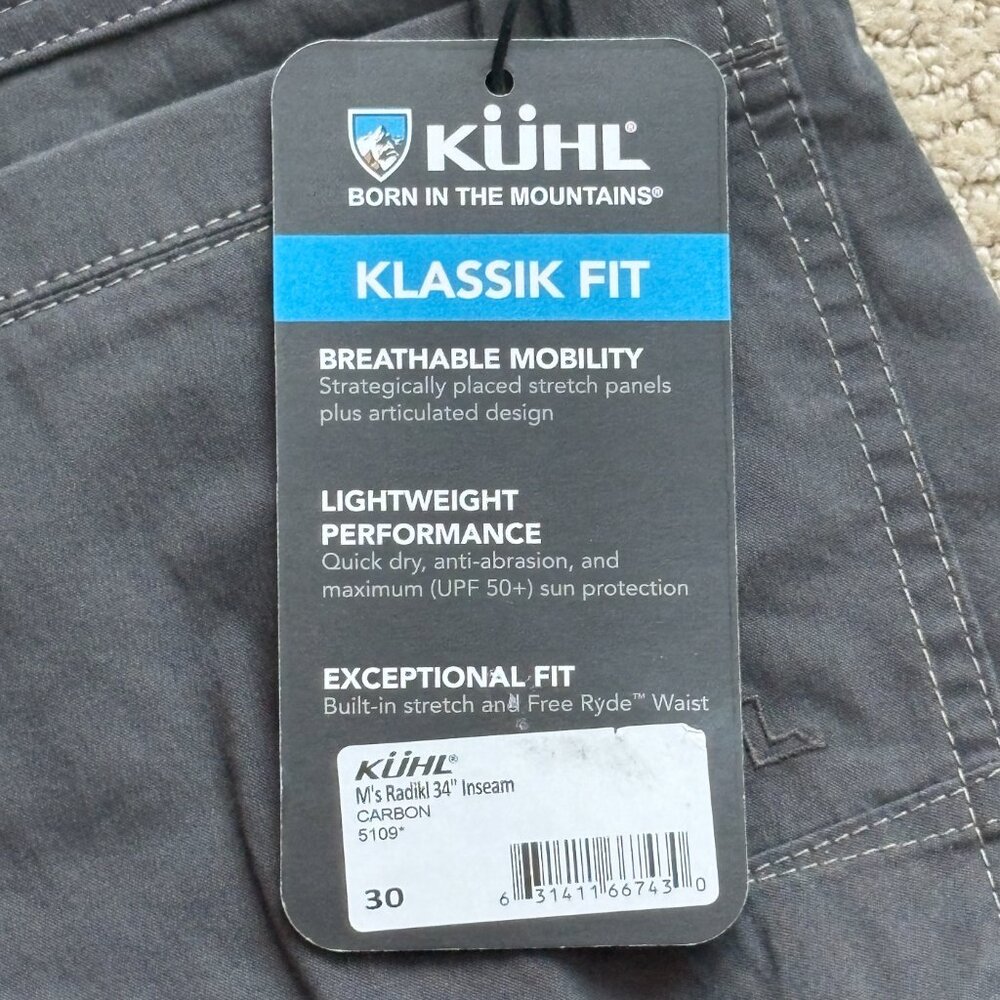 KUHL Radikl Pant 30x34 Klassik Fit Hybrid Breathable Stretch Carbon Gray NWT - Picture 4 of 16
